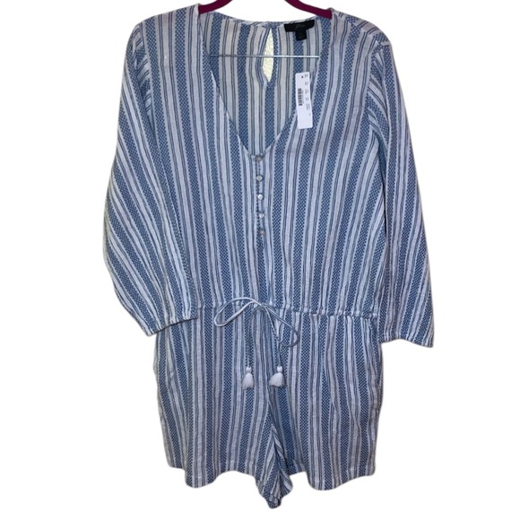 J. Crew Pants - J. Crew Romper short Cotton Blue White Stripe Vacation Beach size L